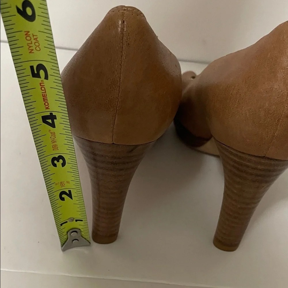 Stuart Weitzman Tan Peep-Toe Heels